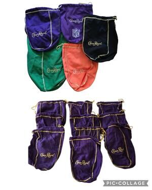 Crown Royal Bags Lot of Fifteen 15 Drawstring Purple Blackberry NFL Orange Green
